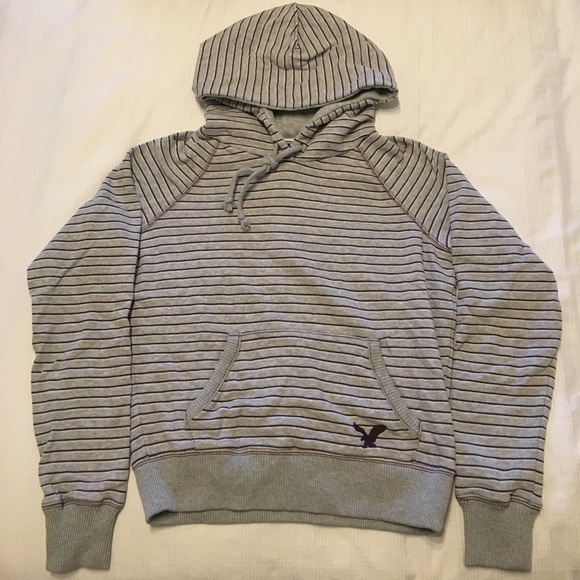 American Eagle Grey Striped Hoodie - Picture 2 of 4